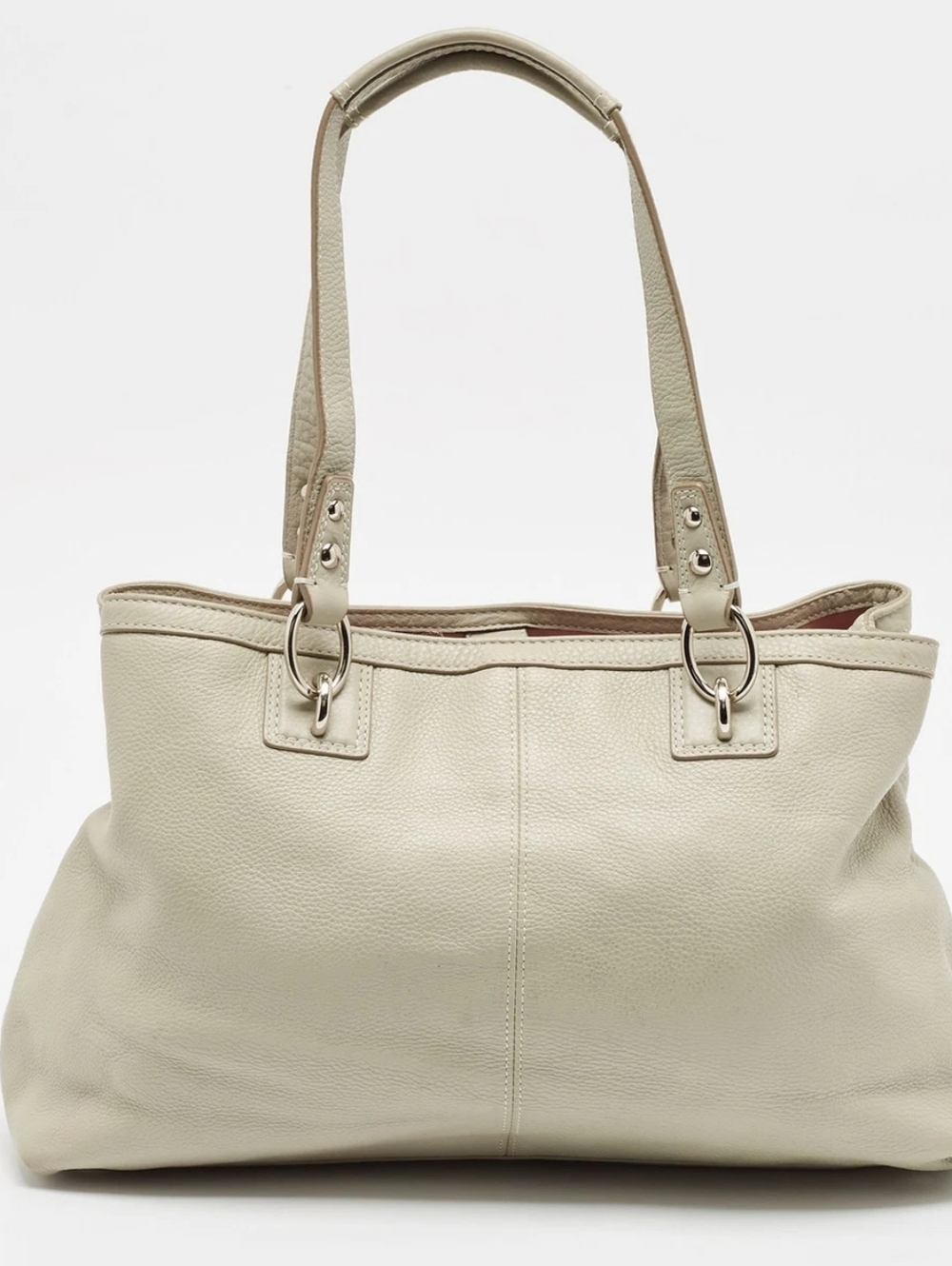 Coach Cream Leather Tote Handbag with Turn-Lock Front Pocket EUC - Picture 3 of 5
